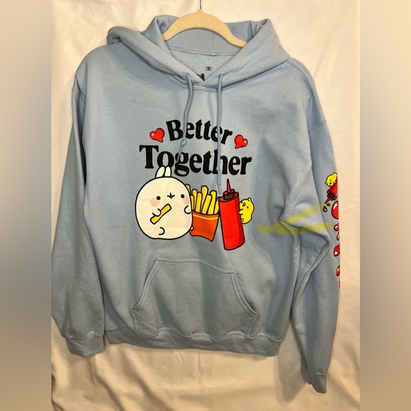 Molang Better Together Blue Hoodie Size M Fries Catsup - Picture 2 of 9